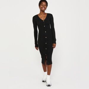 Abercrombie & Fitch Dark Gray Sweater Dress XS Button Front, Long Sleeve, Midi